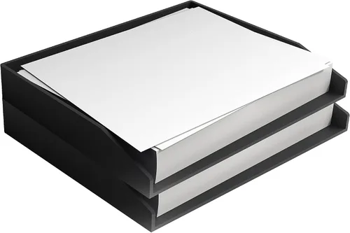 Vista 3 de TRU RED Bandeja de cartas de plástico apilable de carga lateral, color negro - Organizador de papel de escritorio para archivos y documentos