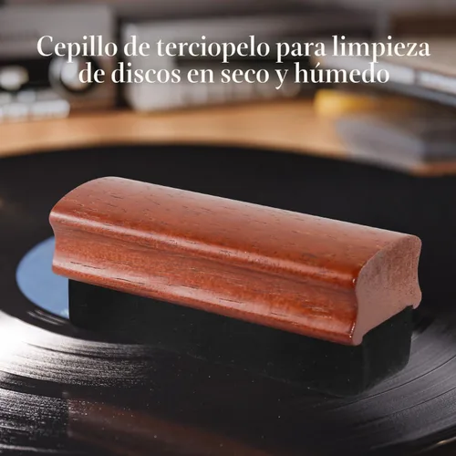 Vista 6 de Kit de limpieza de discos de vinilo - Kit completo de limpieza de discos de vinilo 5-en-1 incluye cepillo de discos de terciopelo suave, líquido
