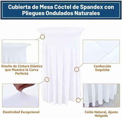 Vista 3 de 6 Paquetes de Faldas Redondas para Mesa de Cóctel de 32" x 43" Elastano Extensible Mantel de Cóctel con Cortinas Onduladas, Fundas de Mesa Alta