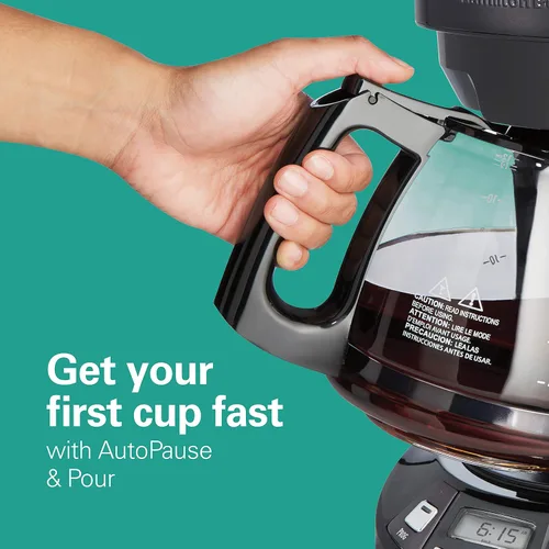 Vista 7 de Hamilton Beach Cafetera de goteo programable de 12 tazas con 3 opciones de preparación, jarra de vidrio, pausa y vierte automáticamente, acero