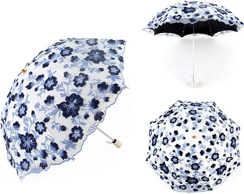 Vista 2 de Honeystore Sombrilla bordada con flor 3D plegable UV con encaje clásico