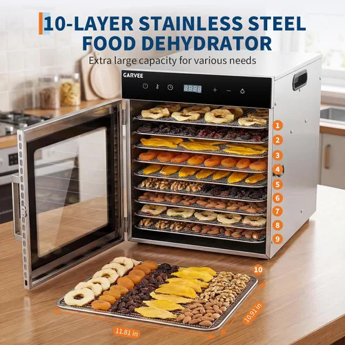 Vista 7 de Digital Food Dehydrator Machine with 10 Stainless Steel Trays, Commercial Jerky Maker for Meat, Fruit, Herbs, 194°f Adjustable Temperature & 24H