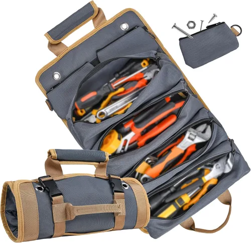 Vista 8 de Bolsa de herramientas, bolsas de herramientas para hombres, organizador de herramientas resistente, bolsa de herramientas enrollable portátil