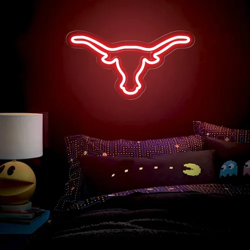 Vista 8 de Texas Bull - Letrero de neón para pared, atenuador remoto rojo del oeste de Texas Bull Skull LED de neón, lámpara de vaca toro alimentada por USB