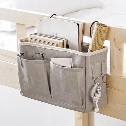 Vista 4 de Cosiki Bolsa de almacenamiento para colgar junto a la cama, mesita de noche, organizador de escritorio colgante para cabeceros, literas