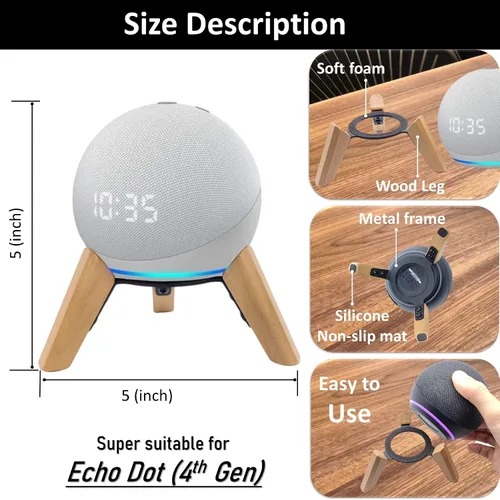 Vista 2 de Soporte de madera real para altavoz Echo Dot (nuevo modelo), accesorios de montaje de madera, trípode antideslizante para Alexa Echo Dots