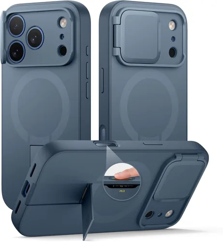 Vista 53 de SURITCH Funda para iPhone 12/12 Pro con cubierta magnética para cámara deslizante y soporte ajustable, compatible con MagSafe, funda protectora Negro