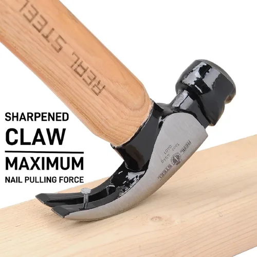 Vista 4 de REAL STEEL Martillo de garra curvada de cabeza magnética de 16 onzas con mango de madera de nogal garra con cara lisa 0401