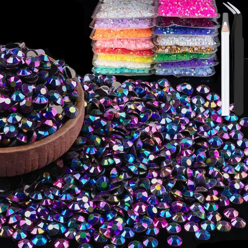 Vista 20 de 15000 diamantes de imitación de resina de 0.079 pulgadas a granel, diamantes de imitación de gelatina redondos negros con parte trasera plana, gemas