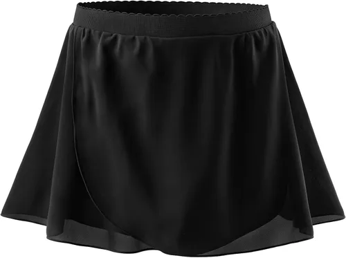 Vista 8 de Falda de Danza de Ballet para Niñas de 3 a 12 Años, Brillante, de Ponerse/Envolvente, Ropa de Danza de Gasa, Rosa, Negro, Blanco, Morado Negro