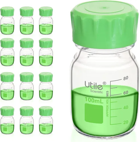 Vista 9 de Utile Botella multimedia, 3.3 botellas de vidrio de borosilicato con tapones de rosca GL45, 6 botellas de medios de laboratorio de 3.4 fl oz