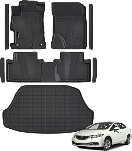 Vista 29 de Auxko Alfombrillas para todo tipo de clima, tapete de carga con respaldo para Honda Pilot 8 pasajeros 2016-2022, forros de elastómero termoplástico