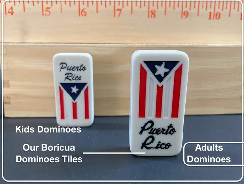 Vista 5 de Juego de dominó de Puerto Rico para adultos, grande, sin caja, juego de bolsa de dominó de viaje, con bandera puertorriqueña, doble y seis