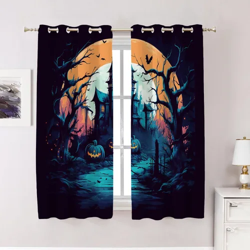Vista 178 de Cortinas opacas de poliéster multicapa marrón con diseño de bosque natural, 2 unidades, 26 x 24 pulgadas