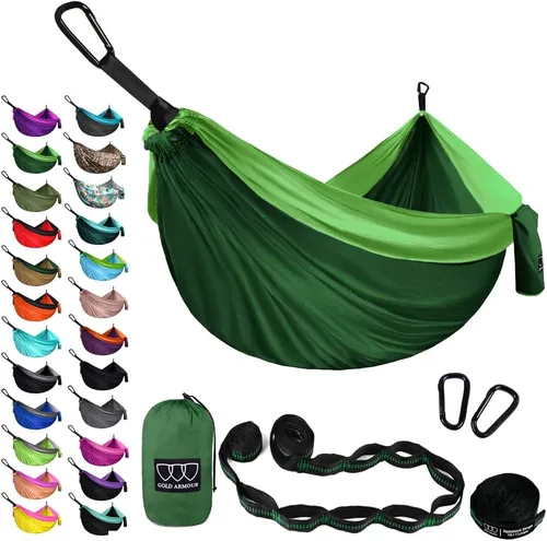 Vista 25 de Gold Armour Hamaca de camping – Hamaca doble XL, hamaca portátil, accesorios de camping, equipo para exteriores e interiores con correas de árbol