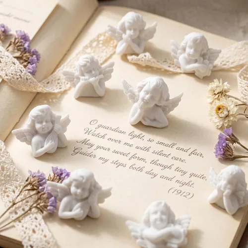 Vista 9 de EXCEART 60 piezas de figuras de ángel en miniatura, mini estatua de ángel, adornos de resina, cuentas planas para bricolaje, álbumes de recortes