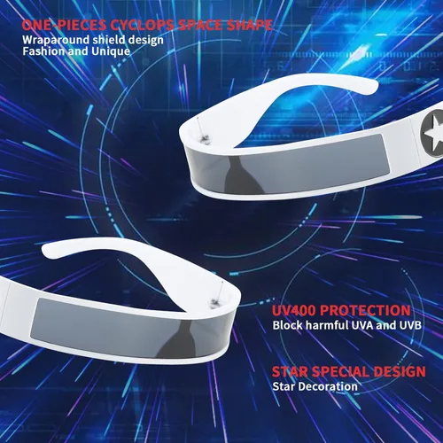 Vista 2 de Dollger Gafas de sol envolventes futuristas sin montura para mujeres y hombres, Y2k Fashion CyberPunk de una pieza, visera de cíclope espacial