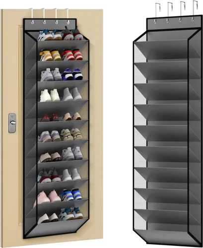 Vista 13 de KEEPJOY Organizador de zapatos sobre la puerta, organizador de zapatos colgante con 12 bolsillos de malla, organizador de zapatos para armario