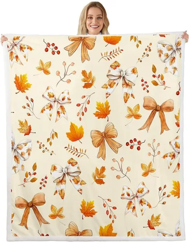 Vista 14 de Manfei Hello Fall Throw Blanket Pumpkin Maple Leaf Plaid Patchwork Fleece Blanket Autumn Theme Cozy Throws for Bed Couch Sofa,Kids Boys Girls Room