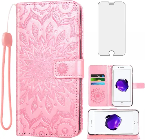 Vista 10 de Funda de teléfono para iPhone 7plus 8plus 7/8 Plus con protector de pantalla de vidrio templado, funda de cuero con tapa para tarjetero, accesorios