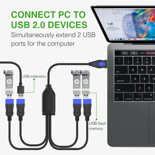 Vista 5 de ANDTOBO Divisor USB 1 a 4, USB 2.0 Y Splitter Cable de carga USB 1 macho a 4 hembra, cable de alimentación de extensión