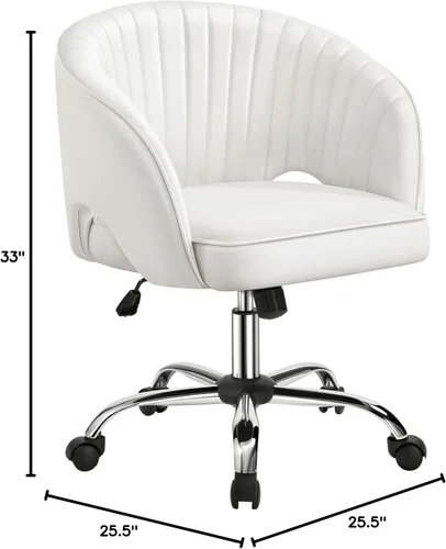 Vista 3 de Yaheetech Silla de Oficina para Casa, Silla de Escritorio de Cuero Sintético, Silla Giratoria Moderna con Respaldo Acolchado Tipo Barril, Ruedas
