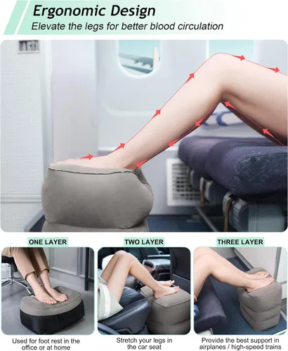 Vista 8 de JefDiee Almohada inflable de viaje y almohada inflable para descanso de pies, artículos esenciales de viaje para adultos, ideal para avión, oficina