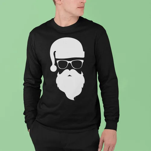 Vista 5 de shop4ever Camiseta de Manga Larga de Navidad de Papá Noel Hipster con Gafas de Sol Negro
