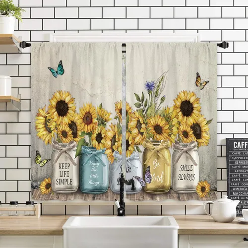 Vista 7 de Miyotaa - Cortinas rústicas de granja con diseño de pollo para cocina, 2 paneles, 27.5 pulgadas de ancho x 39 pulgadas de alto, bolsillo