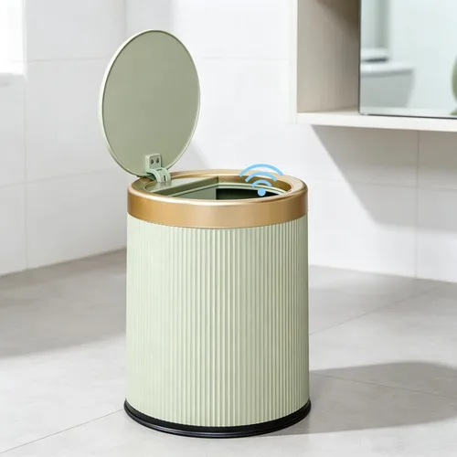 Vista 11 de URALFA Cubo de basura automático con sensor de movimiento para baño con tapa, cubo de basura sin contacto, cubo de basura inteligente a prueba