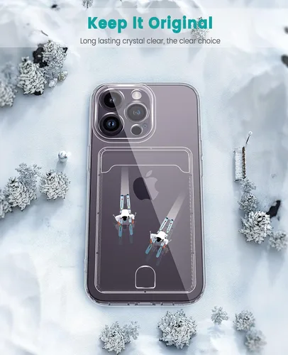Vista 5 de Funda transparente compatible con iPhone 14 Pro con ranura para tarjetero, a prueba de golpes, funda protectora de silicona suave y delgada, funda