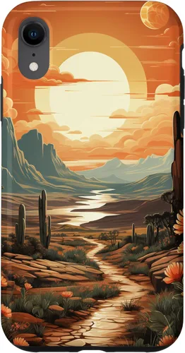 Vista 24 de iPhone 12 Pro Max Abstract Mountains Cactus Desert Landscape en funda terracota