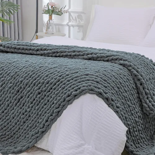 Vista 39 de Bigacogo - Cobija de punto grueso de 40 x 40 pulgadas, de felpilla, 100% tejida a mano, cobija pequeña de punto trenzado suave y grueso, con nudo