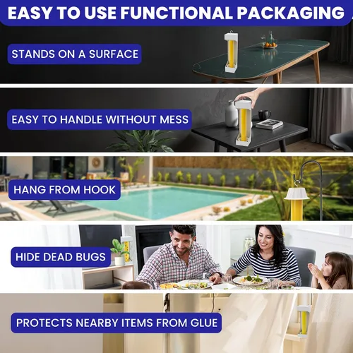 Vista 6 de Trampas adhesivas para moscas para interiores y exteriores, paquete de 4. Tiras de cinta de papel no tóxicas superadhesivas para atrapar moscas