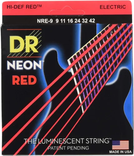 Vista 31 de DR Strings NBE-9 - Cuerdas para guitarra eléctrica de color azul neón de alta definición, cuerda ligera, 9-42
