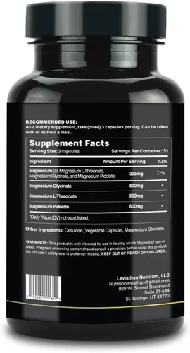 Vista 2 de Leviathan Nutrition Magnesio de espectro completo con L-treonato de magnesio, pidolato y glicinato