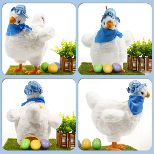 Vista 5 de SOMOYA - Juguete de pollo eléctrico de peluche poniendo huevos, juguete loco que baila con sonido y música, juguete de animales, juguetes de Pascua