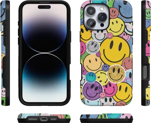 Vista 8 de Casely - Funda protectora para iPhone 16 Pro, diseño All Smiles, sticker de cara sonriente, colección Bold, compatible con MagSafe