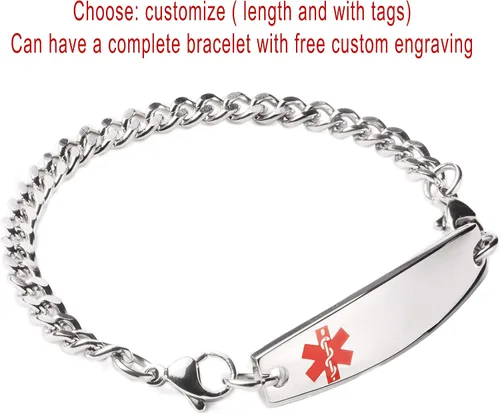 Vista 32 de LinnaLove Cadena intercambiable de acero inoxidable para pulseras de identificación de alerta médica para mujeres y hombres