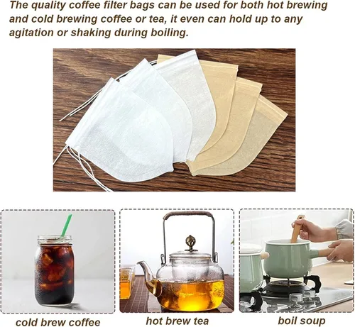 Vista 6 de Bolsas de filtro de té desechables con forma de lágrima para té suelto, café en polvo, biodegradables y compostables, bolsas infusoras de té vacías