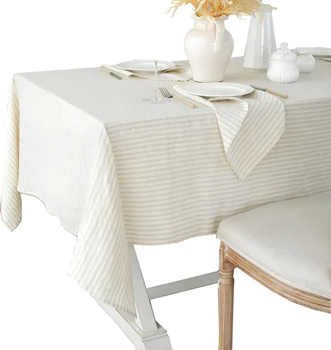 Vista 57 de Linen World - Mantel de lino de otoño de 90 x 60 pulgadas, mantel rectangular lavable de lino francés para comedor, al aire libre, bodas