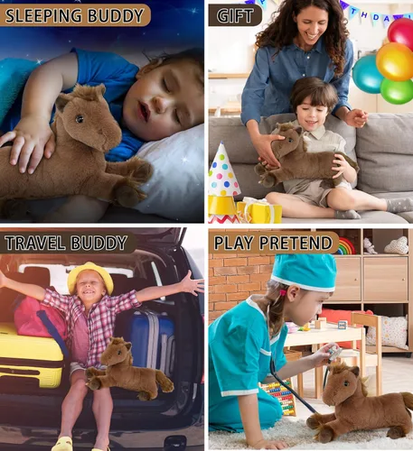 Vista 4 de DolliBu Fancy - Caballo marrón mentiroso súper suave, lindos animales de peluche realistas para niñas, niños, adultos, regalos de animales
