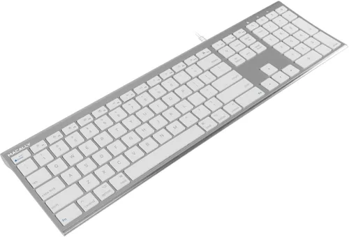 Vista 4 de Macally Teclado de computadora con cable USB ultra delgado, compatible con teclado Apple o Windows, tamaño completo con 20 teclas de teclado Mac