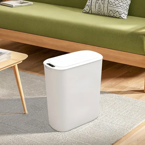 Vista 4 de Basurero automático para baño, sin contacto, con sensor de movimiento, con tapa de sellado, 5.28 galones, impermeable, de plástico, delgado
