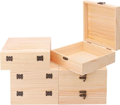 Vista 10 de 4 cajas de madera sin terminar con ventana, caja de madera para manualidades y almacenamiento con tapa superior de plástico, para recuerdos