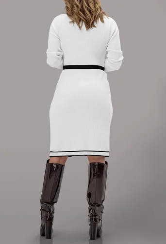 Vista 5 de Viottiset Vestido de punto midi ajustado con cuello en V para mujer, con botones, cárdigan largo, con bolsillo