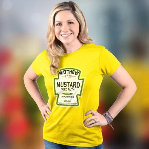 Vista 4 de Kerusso Mustard Seed Faith Moves Mountains Daisy Yellow Cotton Crew Neck T-Shirt, Small