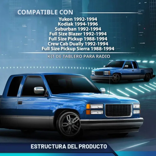 Vista 2 de PIT66 Cubierta de Tablero Kit de Instalación de Tablero Adaptador de Arnés de Cables Compatible con Camiones Chevy GMC 1988-1994 Cubierta de Tablero