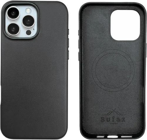 Vista 12 de Funda de piel para iPhone 14 Pro Max compatible con MagSafe, funda de piel de vaca auténtica de grano completo, botones de metal galvanizado, forro