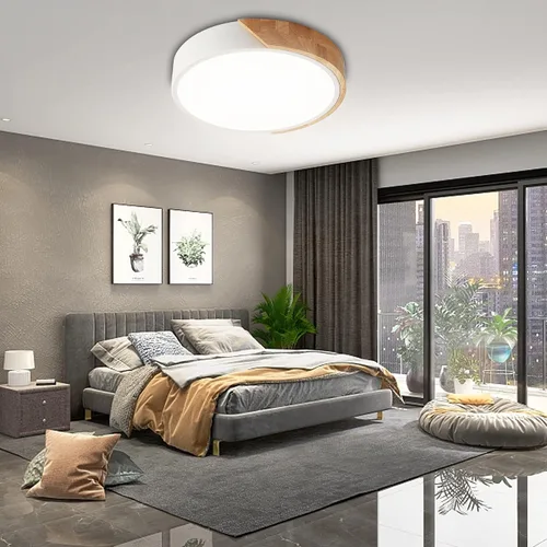 Vista 7 de Lámpara de techo empotrada, lámpara de techo LED de 12 pulgadas, blanco mate con madera, 4500K/24W (equivalente a 150W), lámparas de techo